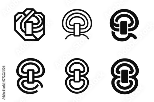 Coiled Cord Logo Variations. Coiled cord organizer. Set Logo of Coiled cord organizer: Velcro tie around loops. harmonious logo variations of the