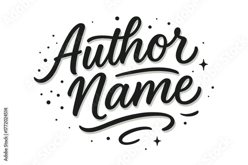 Script Hand-Lettering Design. Author Name ? Script Hand-Lettering; brush script with fluid semi-cursive connectors and soft pressure-contrast; centered