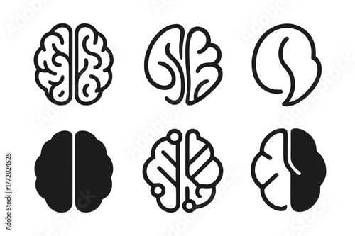 Knowledge Logo Variations. Knowledge. Set Logo of Knowledge: Brain. harmonious logo variations of the same emblematic concept, each with different artistic