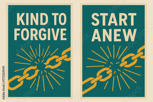 Forgiveness and New Beginnings. Forgiveness. Two vertical A6 banners with safe margins, centered composition, no elements touching edges, modern, teal and
