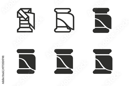 Fabric Craft Logo Variations. Fabric craftsmanship. Set Logo of Fabric craftsmanship: thread spool with cloth fold. harmonious logo variations of the same