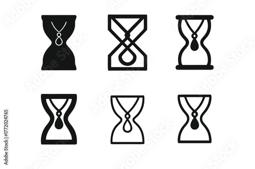 Slow Fashion Jewelry Logos. Slow fashion jewelry. Set Logo of Slow fashion jewelry: hourglass with pendant inside. harmonious logo variations of the same