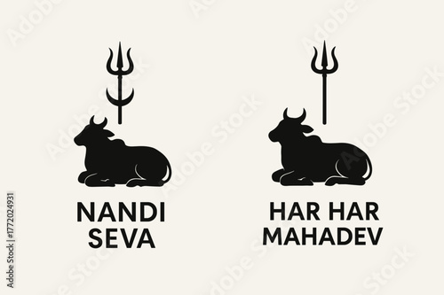 Nandi Devotion Banners. Nandi Devotion. Two vertical A6 banners with safe margins, centered composition, no elements touching edges, minimal, black and white,