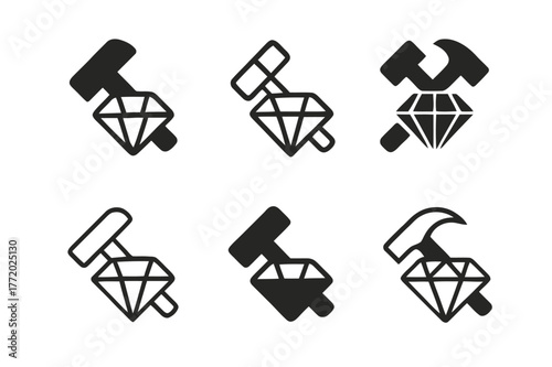 Artisan Jewelry Logos. Local artisan jewelry. Set Logo of Local artisan jewelry: hammer and gem symbol. harmonious logo variations of the same emblematic