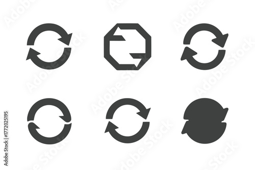Business Continuity Logos. Business continuity risk. Set Logo of Business continuity risk: interrupted looped arrows. harmonious logo variations of the same