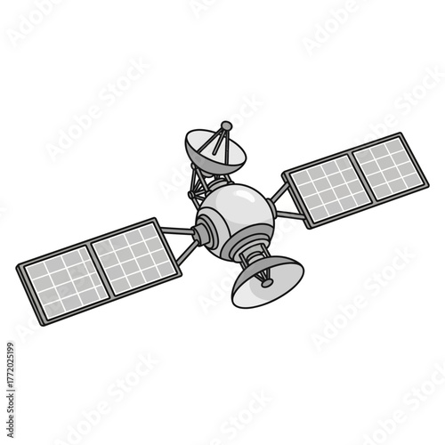 black and white silhouette of a vector satellite icon on a white background