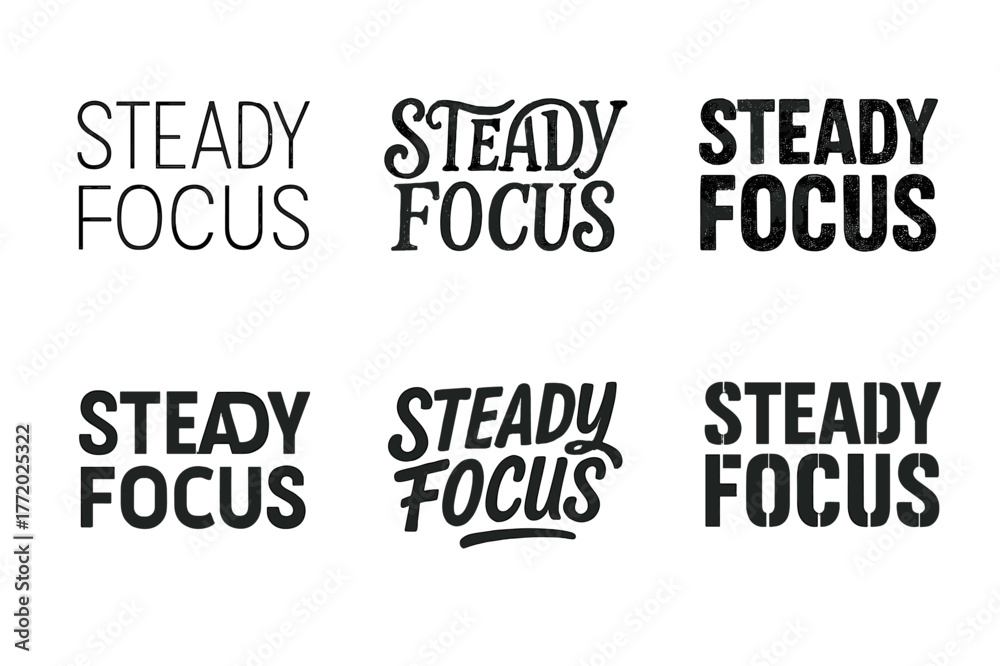 Fototapeta premium Harmonious Lettering Grid. Steady focus. Set lettering. harmonious lettering variations of the same emblematic concept, each with different artistic