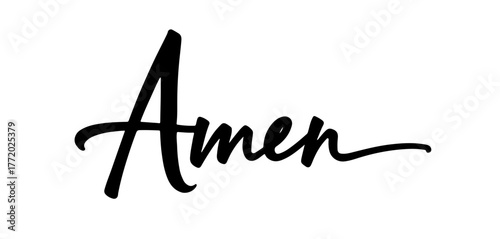 Amen — handwritten inscription in black ink calligraphy on transparent background