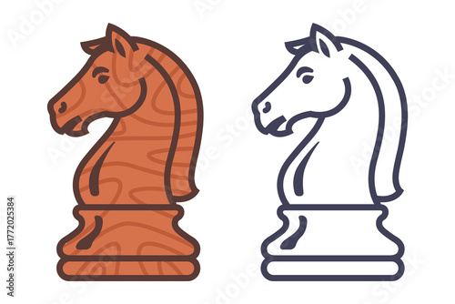 Wooden chess knight. Flat illustration.