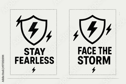 Fearless and Bold Banners. Courage. Two vertical A6 banners with safe margins, centered composition, no elements touching edges, flat vector design, black and