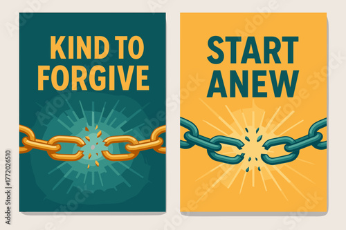Forgiveness Banners. Forgiveness. Two vertical A6 banners with safe margins, centered composition, no elements touching edges, modern, teal and marigold,