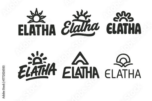 Elatha Emblem Variations. Emblem of Elatha. Set lettering. harmonious lettering variations of the same emblematic concept, each with different artistic
