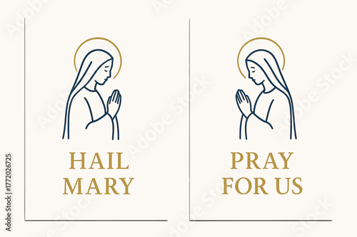 Navy and Gold Banners. Ave Maria. Two vertical A6 banners with safe margins, centered composition, no elements touching edges, minimal, navy and gold, simple