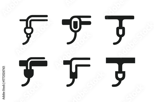 Cable Management Logos. Cable management. Set Logo of Cable management: cord clipped along desk edge. harmonious logo variations of the same emblematic