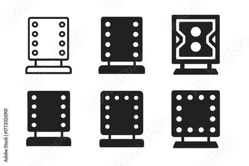 Hollywood Mirror Icons. vanity mirror. Set Logo of vanity mirror: Hollywood bulb vanity mirror. Icon set. harmonious logo variations of the same emblematic