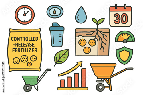 Fertilizer Doodle Illustration. Controlled-release fertilizers. Colorful Hand-drawn doodle Children illustration Controlled-release fertilizers