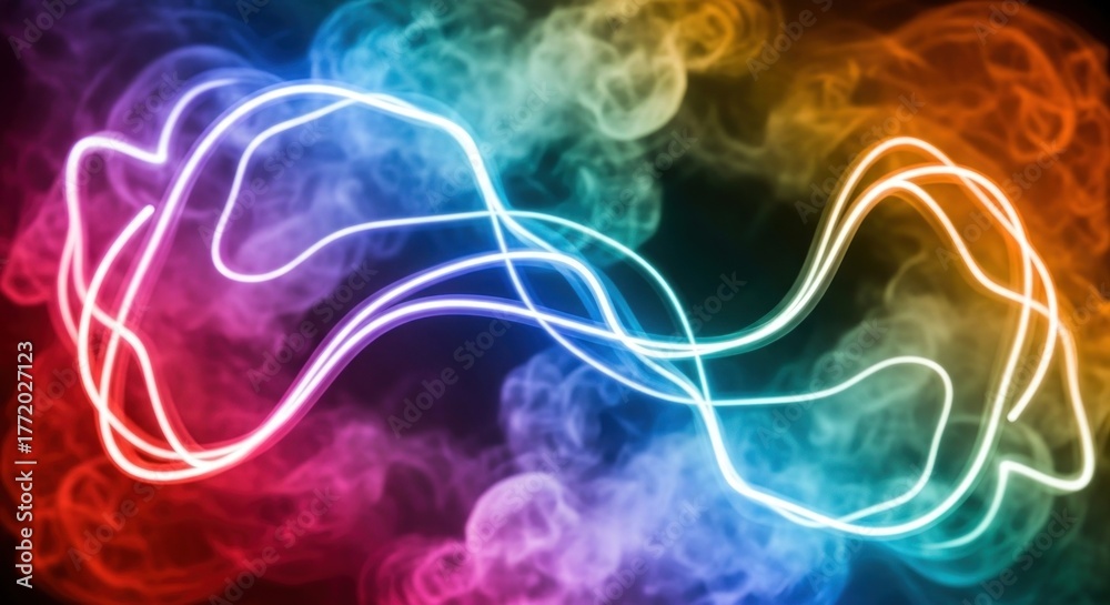 Obraz premium Abstract image of swirling colors with a glowing line forming a wave-like pattern over smoke