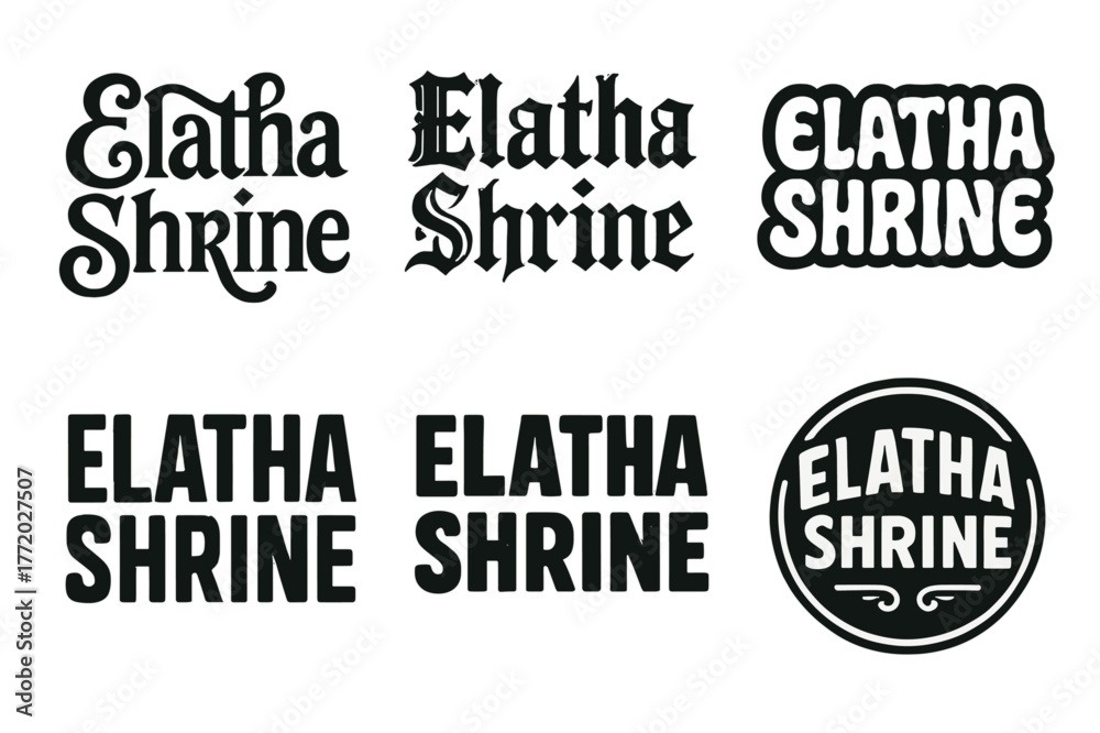 Obraz premium Elatha Shrine Lettering Variations. Elatha Shrine. Set lettering. harmonious lettering variations of the same emblematic concept, each with different artistic