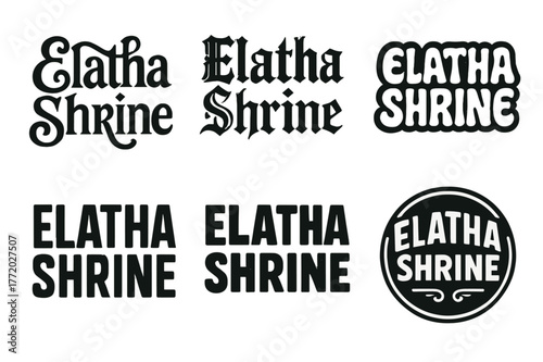 Elatha Shrine Lettering Variations. Elatha Shrine. Set lettering. harmonious lettering variations of the same emblematic concept, each with different artistic