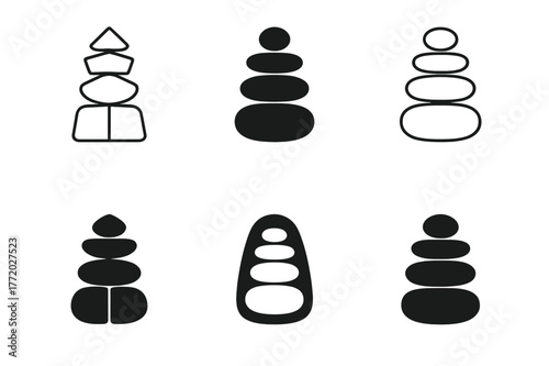 Balance Icon Variations. balance. Set Logo of balance: Stacked stones cairn. Icon set. harmonious logo variations of the same emblematic concept, each with