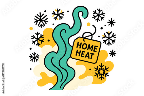 Smoke and Snowflakes. Smoke and Snowflakes. Warm curls of smoke twist upward through drifting geometric snow crystals. A floating tag reads ?Home Heat.? Modern