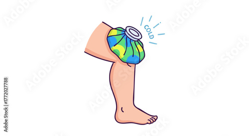 Person applying cold pack to swollen knee for pain relief in winter  