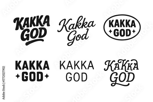 Diverse Lettering Styles. Kakka God. Set lettering. harmonious lettering variations of the same emblematic concept, each with different artistic interpretation
