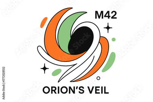 Orion's Veil Illustration. Orion?s Veil. Layered plumes curve around a dark core; ?M42? hovers in thin type with tiny star crosshairs. Dust filaments sweep in