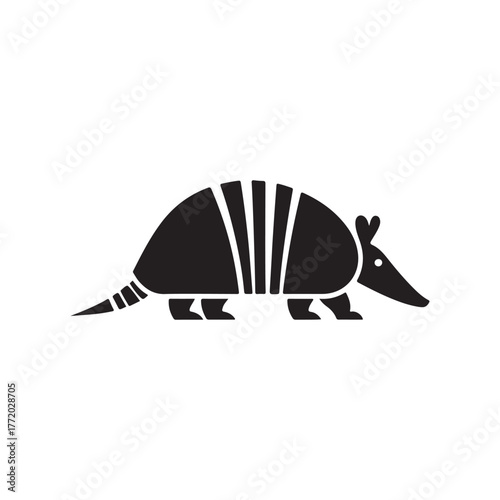 Armadillo silhouette illustration on white background. Simple wildlife animal design perfect for logo, tattoo, nature theme, or educational graphic art concept.