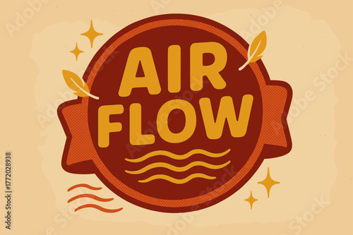 Retro Airflow Design. Air Flow ? Retro Poster; lettering: bold rounded; composition: ribboned seal; effects: halftone rim + gentle shadow; background: vintage