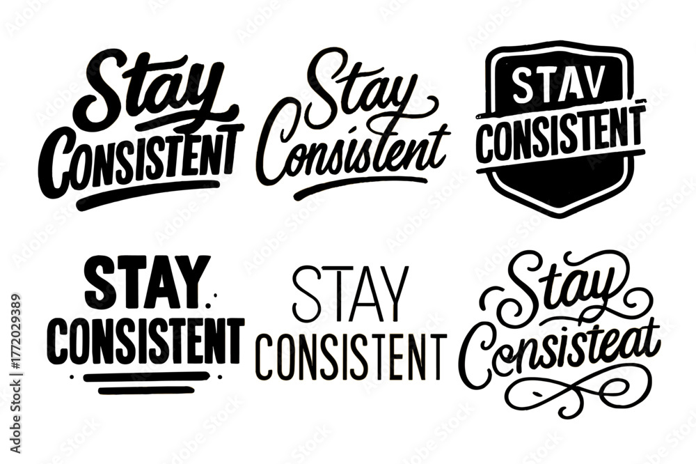 Obraz premium Diverse Lettering Styles. Stay Consistent. Set lettering. harmonious lettering variations of the same emblematic concept, each with different