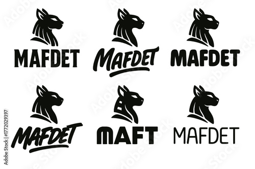 Mafdet Emblem Variations. Emblem of Mafdet. Set lettering. harmonious lettering variations of the same emblematic concept, each with different artistic