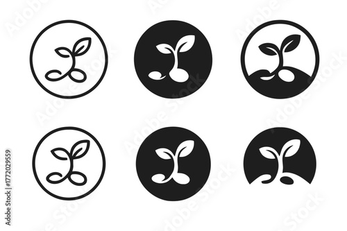 Seedling Logo Variations. Time-lapse photography. Set Logo of Time-lapse photography: Growing seedling stages. Icon set. harmonious logo variations of the same
