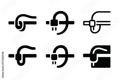 Cable Management Logos. Cable management. Set Logo of Cable management: cord clipped along desk edge. harmonious logo variations of the same emblematic