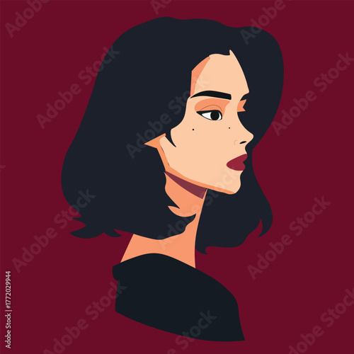 Stylish Woman Profile Vector, Elegant Female Portrait Illustration, Minimalist Flat Art Design