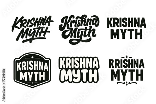 Krishna Lettering Variations. Krishna Myth. Set lettering. harmonious lettering variations of the same emblematic concept, each with different artistic