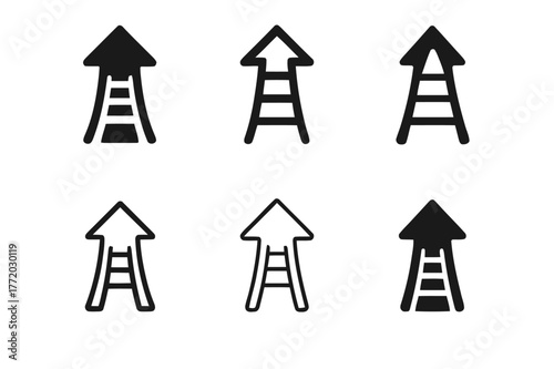 Career Path Logos. Career development. Set Logo of Career development: ladder merging into arrow. harmonious logo variations of the same emblematic concept,