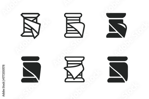 Fabric Craftsmanship Logos. Fabric craftsmanship. Set Logo of Fabric craftsmanship: thread spool with cloth fold. harmonious logo variations of the same