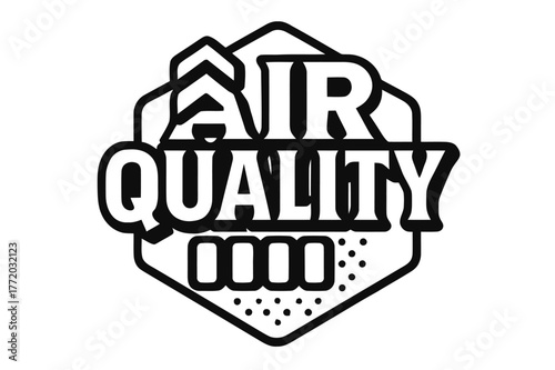 Bold Air Quality Design. Air Quality ? bold block geometric lettering; thick massy letters with geometric serifs, heavy outer outline, strong cast shadow;