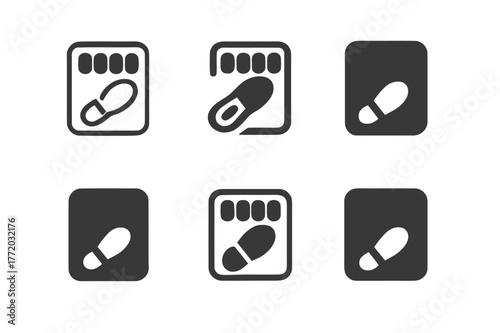 Step Counter Logos. Health and Fitness Challenges. Set Logo of Step Counter Icon: Minimal outline, Abstract geometric, Negative space, Flat solid, Symmetrical