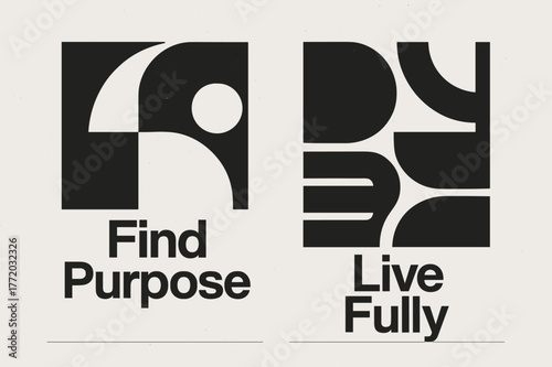 Brutalist Inspiration Banners. # FULFILLMENT. Two vertical A6 banners with safe margins, centered composition, no elements touching edges, brutalist, black and
