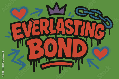 Graffiti Art Bond. Everlasting Bond ? Graffiti Simplified; lettering: thick bubble/block, tilted; effects: dripping outlines, flat spray fills; background: