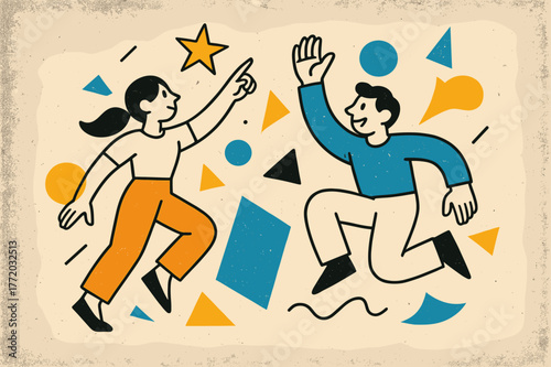 Vintage Geometric Dreamscape. Dusty Photograph. Old photograph covered in dust with floating abstract geometric particles and soft light accents, nostalgic and