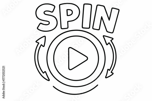 Spinning Words Coloring. Spinning words children?s coloring book illustration, outlined drawing, the word ?SPIN? arranged around a circle with small rotation