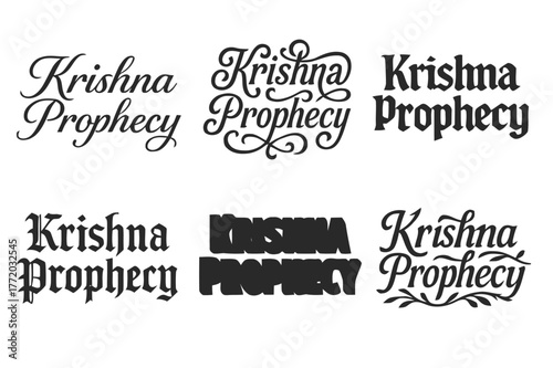 Krishna Prophecy Lettering. Krishna Prophecy. Set lettering. harmonious lettering variations of the same emblematic concept, each with different artistic