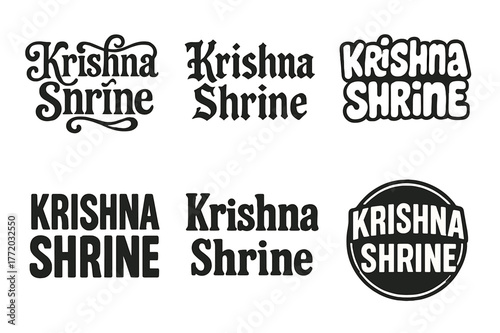 Krishna Lettering Styles. Krishna Shrine. Set lettering. harmonious lettering variations of the same emblematic concept, each with different artistic