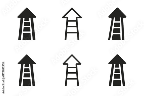 Career Development Logos. Career development. Set Logo of Career development: ladder merging into arrow. harmonious logo variations of the same emblematic