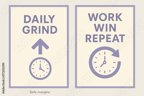 Daily Grind Banners. Daily grind. Two vertical A6 banners with safe margins, centered composition, no elements touching edges, minimal, lavender and cream,