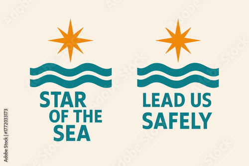 Guiding Star Banners. Star of the Sea. Two vertical A6 banners with safe margins, centered composition, no elements touching edges, modern, turquoise and