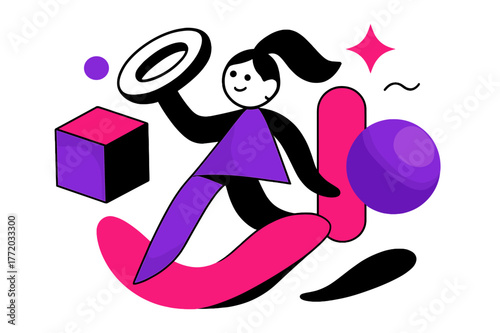 Fototapeta Naklejka Na Ścianę i Meble -  Geometric Colorful Abstraction. 3D Design Elements. Overlapping 3D geometric shapes with floating abstract highlights, colorful and modern composition. Modern